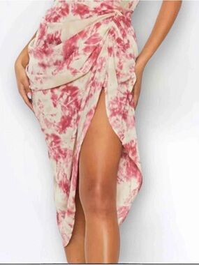 PrettyLittleThing Fuchsia Tie Dye Ruched Midi Skirt NWT Size 12 USA